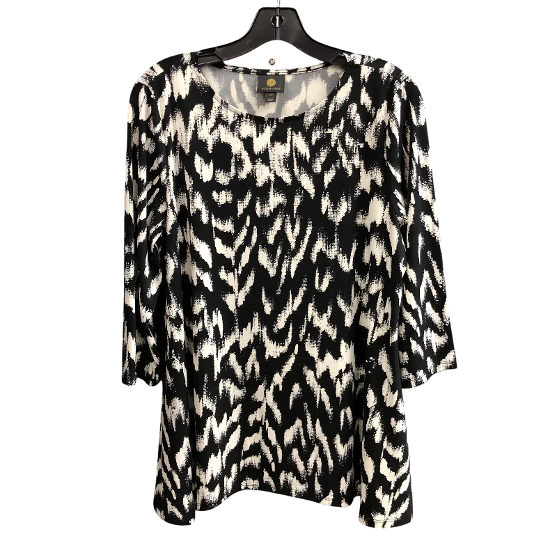 women's tops for vintage fashion enthusiastsTop Long Sleeve By Jm Collections In Black & White, Size: Lp