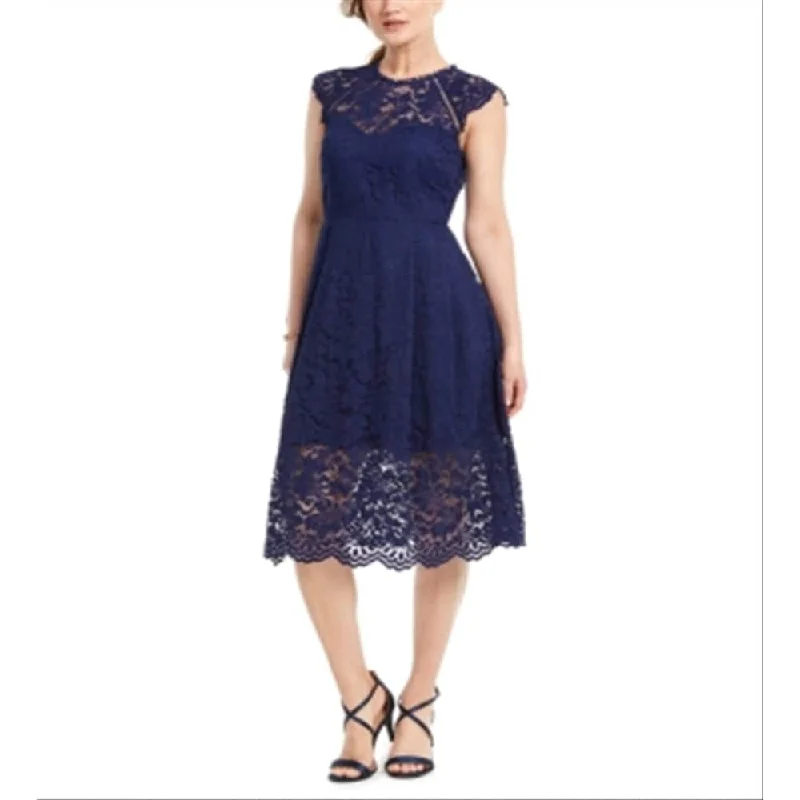 women's mother of the bride dressesVince Camuto Women's Lace Midi Dress Blue Size 2