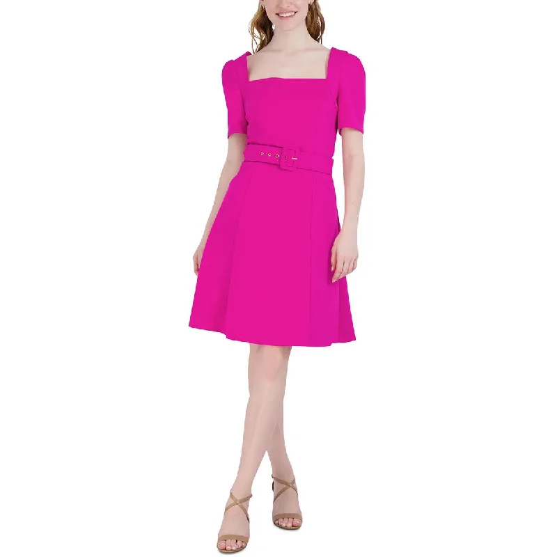 women's stretch dressesDonna Ricco Womens Belted Mini Fit & Flare Dress