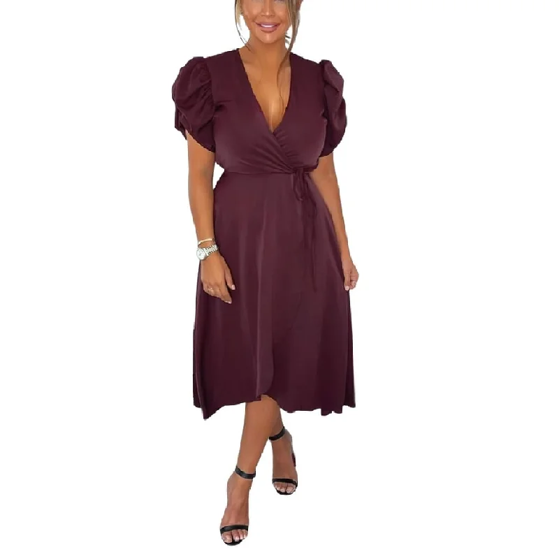 women's trendy dressesAX Paris Women's Wrap Over Tie Midi Dress Purple Size 13