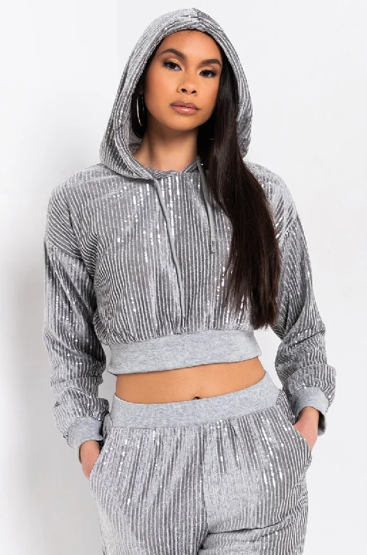 women's tops for minimalist aestheticsI CHOSE MY VIBE CROPPED HOODIE WITH SPARKLES