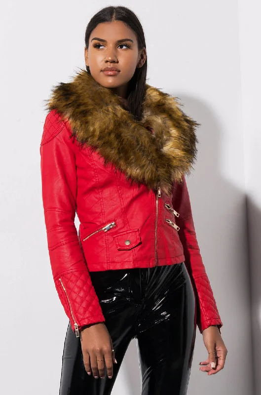 women's coats with lace detailingABEL RED AND BROWN FUR