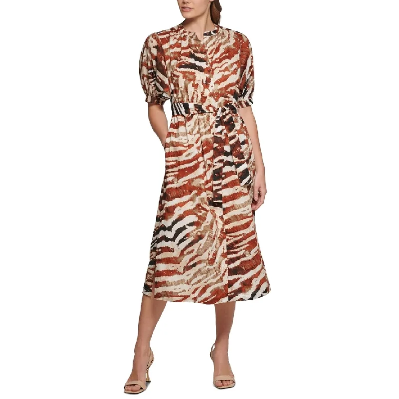 Wrap DressCalvin Klein Women's Animal Print Puff Sleeve Midi Shirtdress Brown