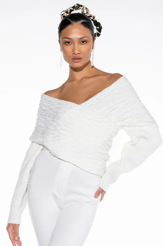 trendy women's topsBELIEVE IT OFF THE SHOULDER KNIT SWEATER