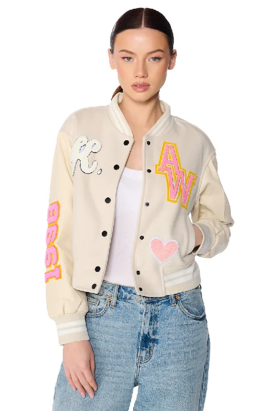 cozy women's coatsOKAY TONAL VARSITY BOMBER