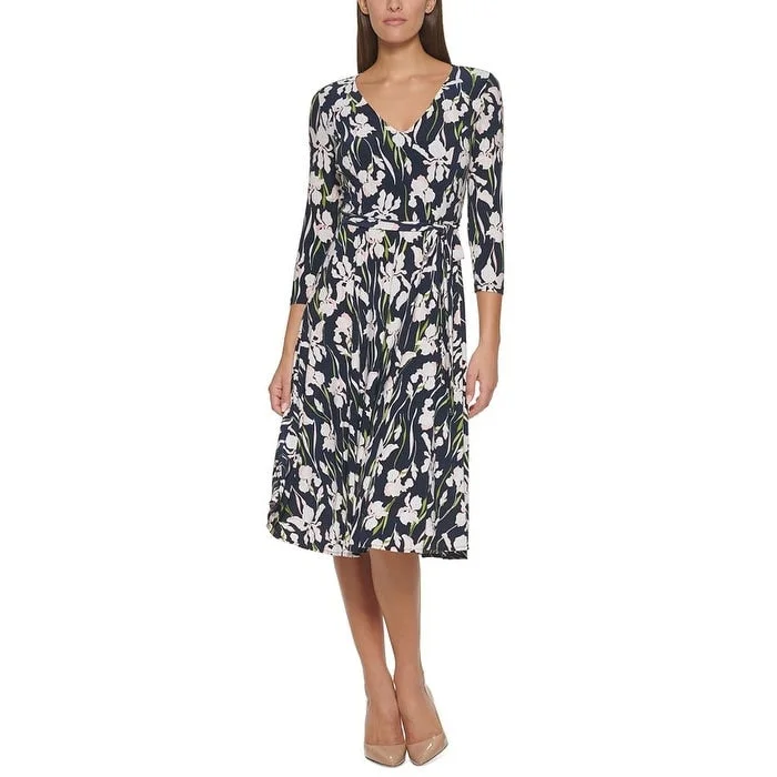 Chic DressTommy Hilfiger Women's Floral Print Midi Dress Blue Size 16