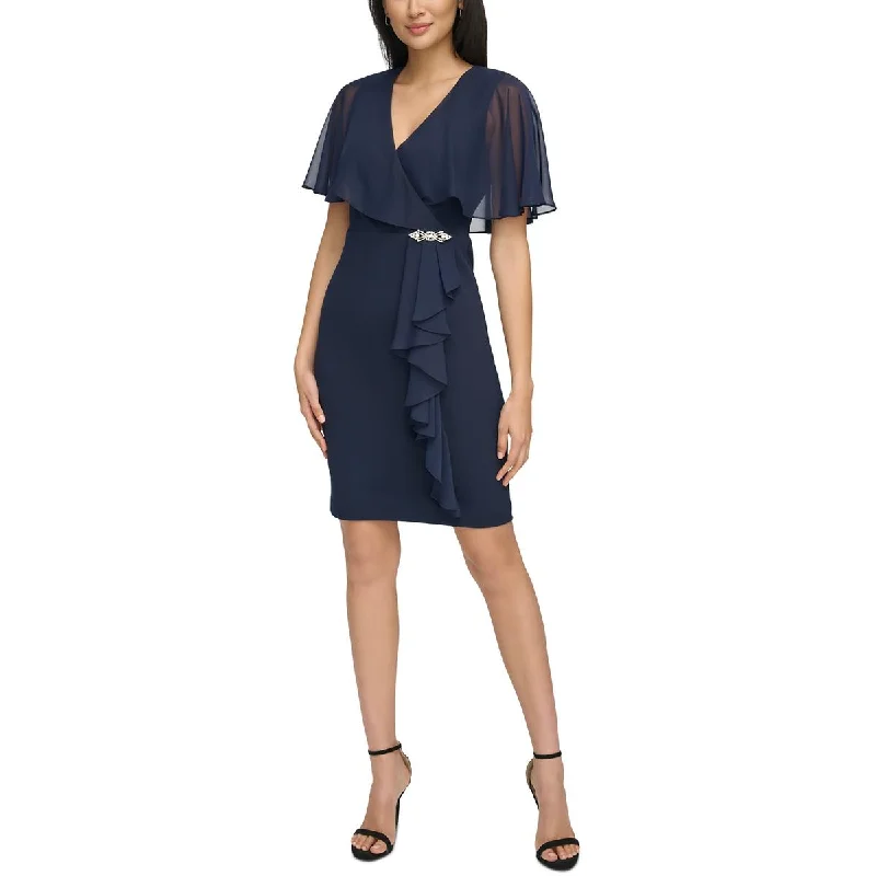 Cocktail DressJessica Howard Womens Ruffled Mini Fit & Flare Dress