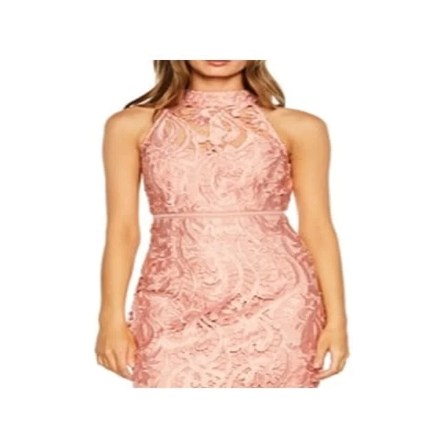 women's spaghetti strap dressesBardot Women's Lace Sleeveless Halter Midi Cocktail Sheath Dress Pink Size Small