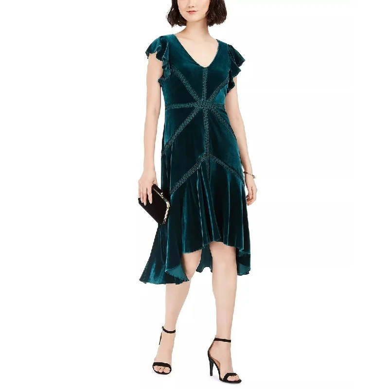 Cocktail DressTaylor Women's Velvet Flutter-Sleeve Midi Dress Green Size 2