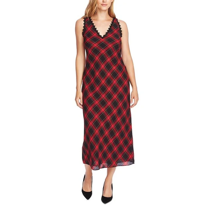 Plus-Size DressVince Camuto Women's Tartan Lace Trim Midi Dress Black Combo Size 0