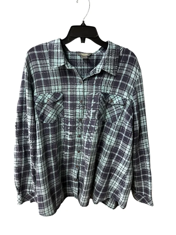 women's tops for relaxed weekendsTop Long Sleeve By Naturalizer In Plaid Pattern, Size: Xxl