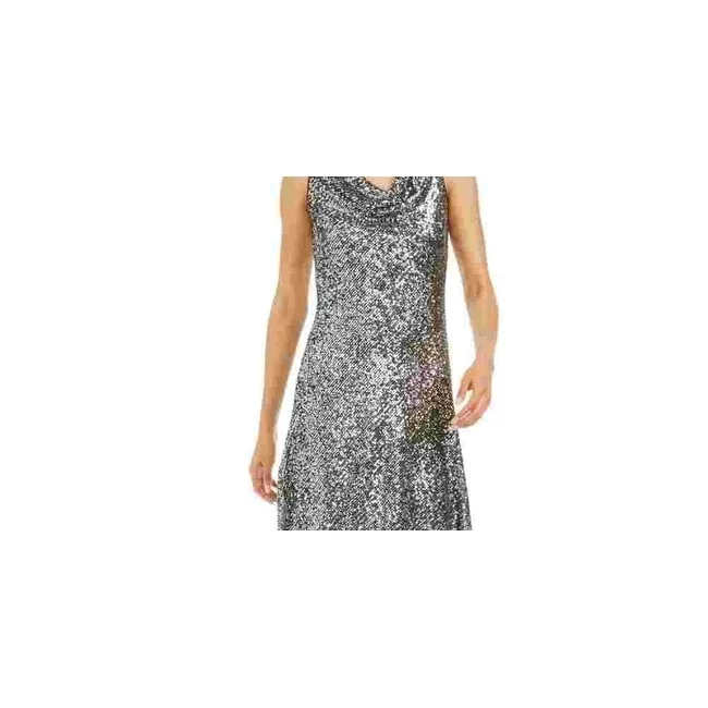 women's easy-to-wear dressesTaylor Women's Cowlneck Sequined Midi Dress Silver Size 16