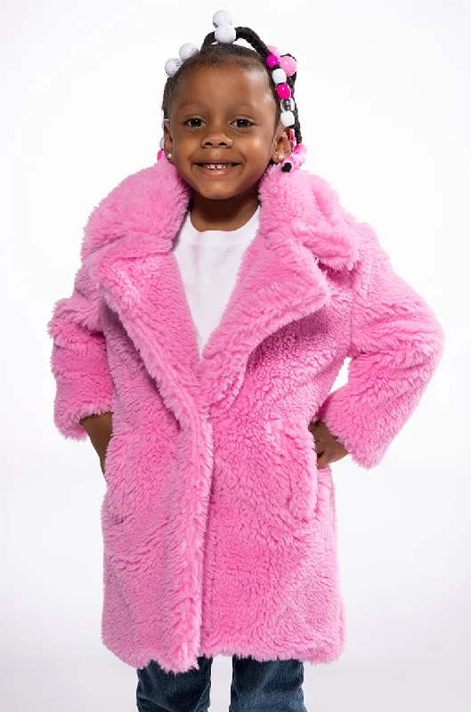 women's coats with sheer overlaysMAX LUXE PINK TEDDY KIDS COAT