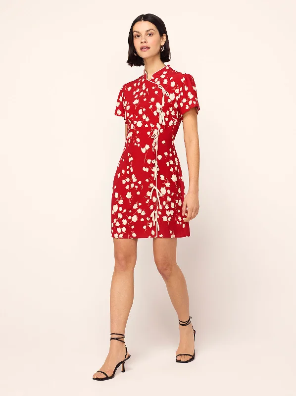 Lace DressHarlow Red Scattered Tulip Print Mini Dress