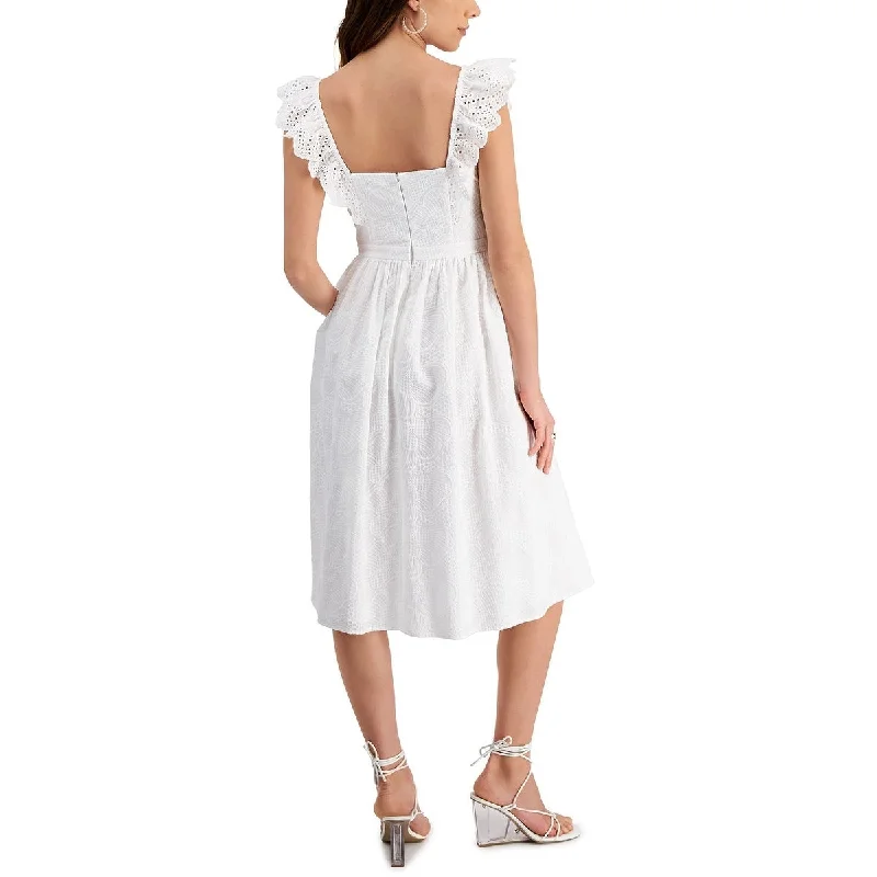 Designer DressKensie Women's Embroidered Flutter Sleeve Midi Dress White Size 2