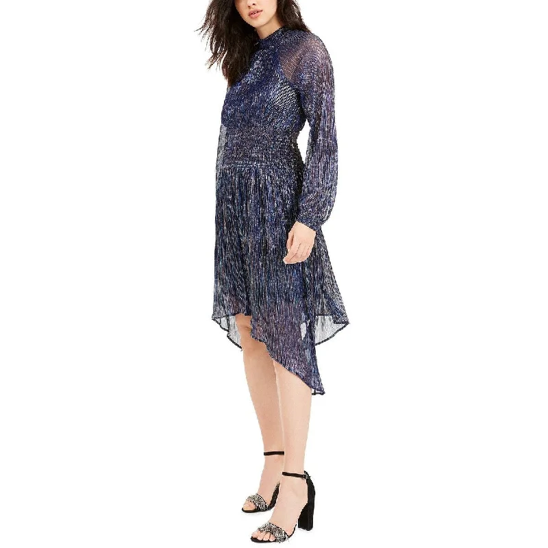 women's floral dressesFoxiedox Women's Long Sleeve Mock Neck Midi Party Fit Flare Dress Blue Size Small