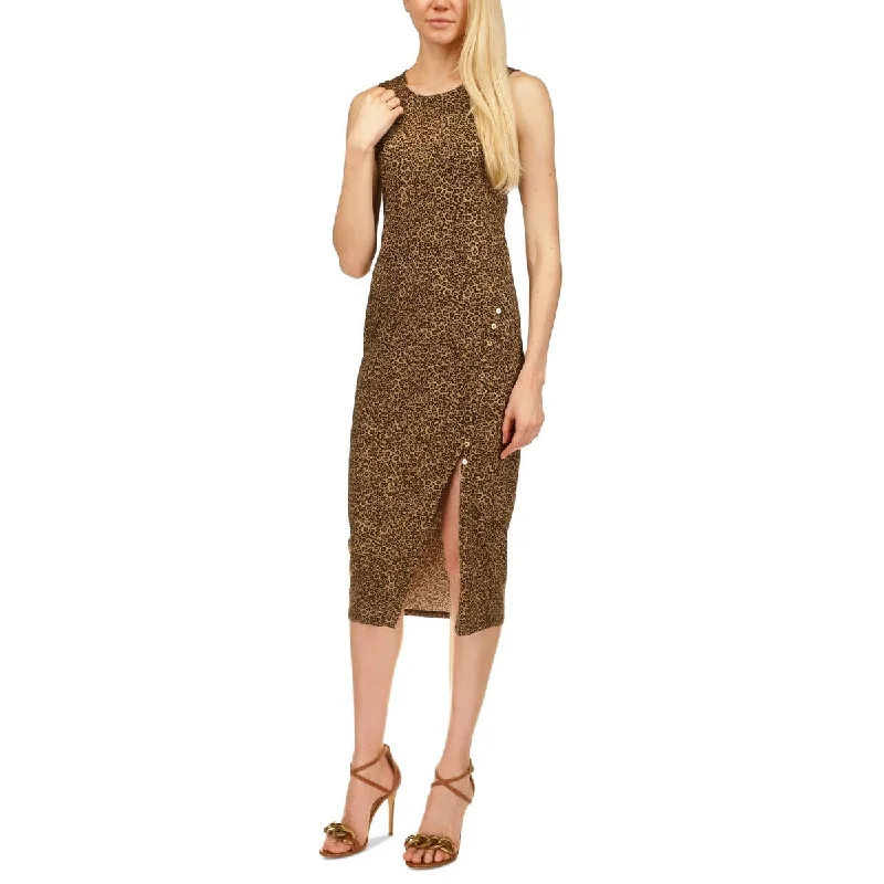 Embellished DressMichael Kors Women's Button Slit Midi Dress Brown Size Xx-Large