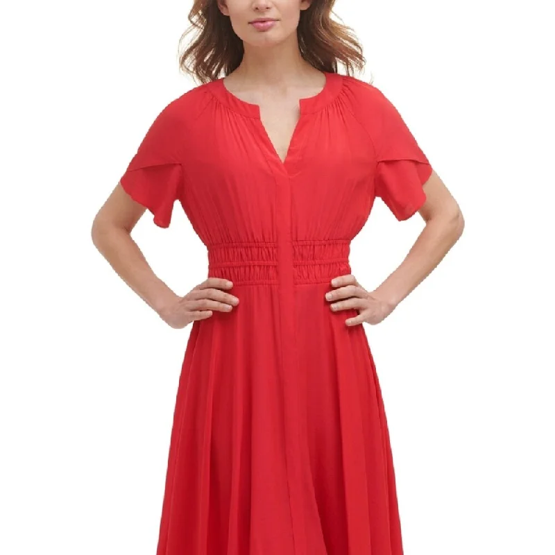 women's apple-shaped body dressesKensie Women's Handkerchief Hem Midi Dress Red Size 6