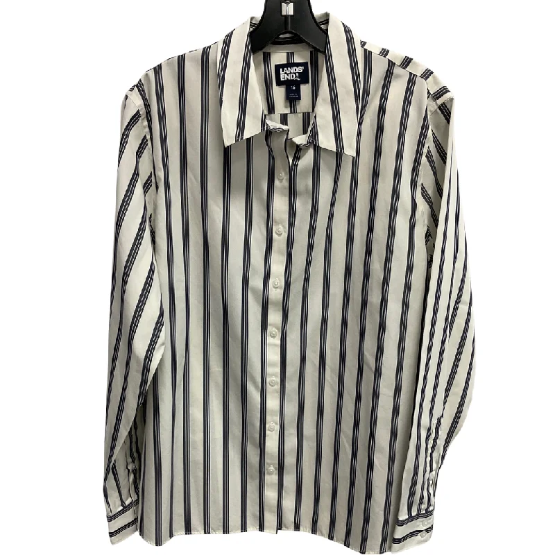 women's tops with lace-up frontsTop Long Sleeve By Lands End In Striped Pattern, Size: Xl