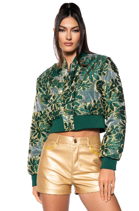 women's coats for those who seek both warmth and flairHOLIDAY TAPESTRY\ BOMBER WITH SHEER BROCADE