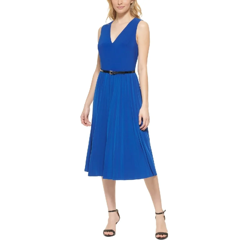 Fit-And-Flare DressTommy Hilfiger Women's Belted Pleated Midi Dress Blue Size 8