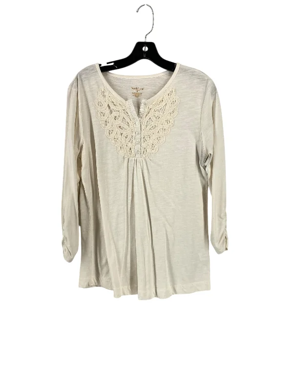 women's tops with embroidery detailsTop Long Sleeve By Northcrest In Cream, Size: M