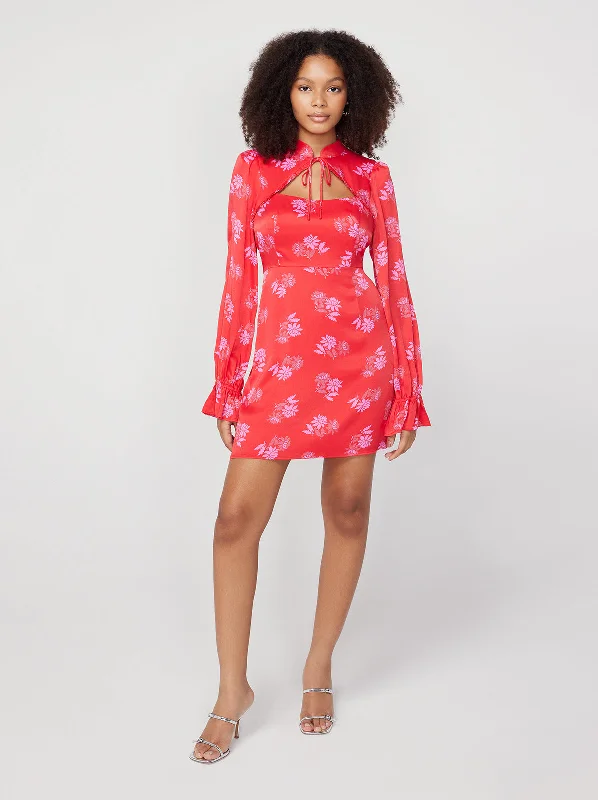 Velveteen DressValentina Red Floral Mini Dress