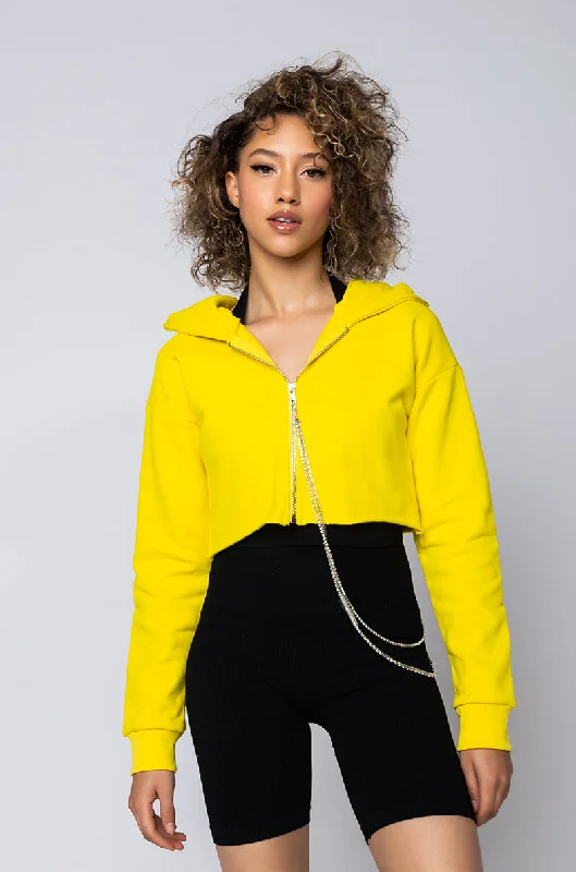 women's tops for those who love to experiment with fashionLOVE IS BLIND ZIP CROP TOP YELLOW