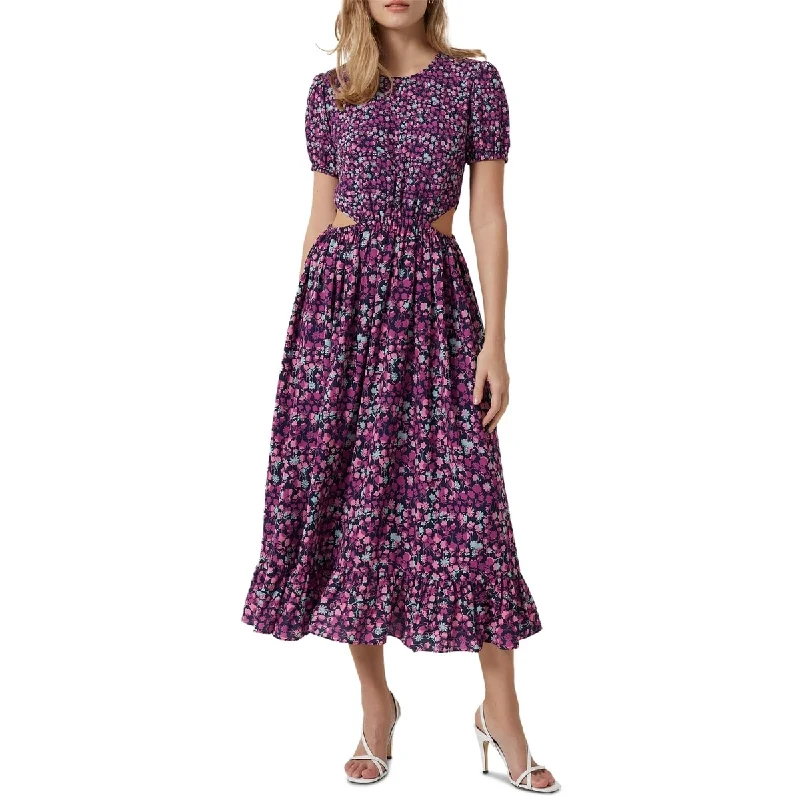 women's flutter-sleeved dressesFrench Connection Women's Printed Cutout Midi Dress Purple Size 2