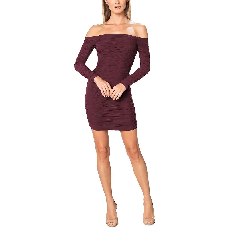 women's cold-shoulder dressesDress The Population Womens Ruched Mini Bodycon Dress