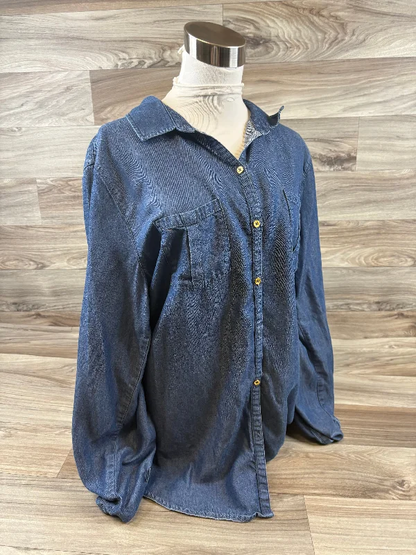 off-the-shoulder women's topsTop Long Sleeve By Ellen Tracy In Blue Denim, Size: Xl