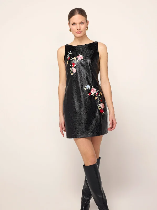 Evening DressCarolyn Black Embroidered Vinyl Mini Dress