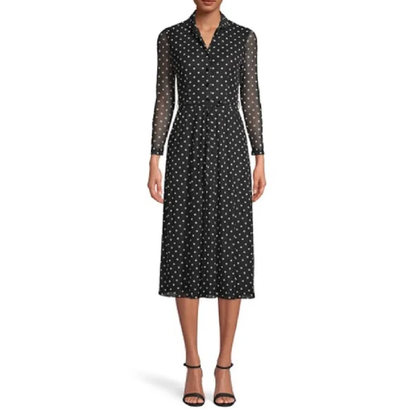 Crepe DressAnne Klein Women's Nathalie Midi Polka Dot Shirtdress Black Size 14