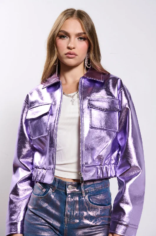 women's coats for everyday wear and tearALL THE WAY UP METALLIC MOTO