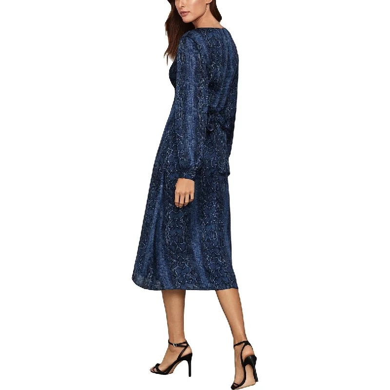 Tea-Length DressBcbgmaxazria Women's Snake Print Faux Wrap Midi Dress Blue Size Xx-Small