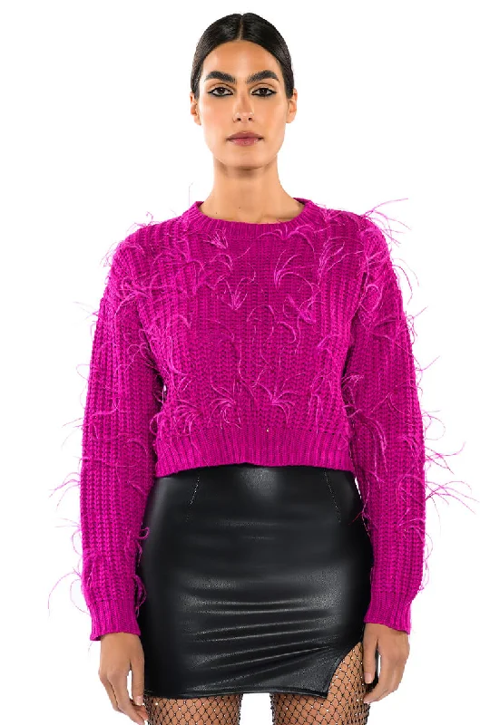 off-the-shoulder women's topsCUFFING SEASON FEATHER DETAIL SWEATER