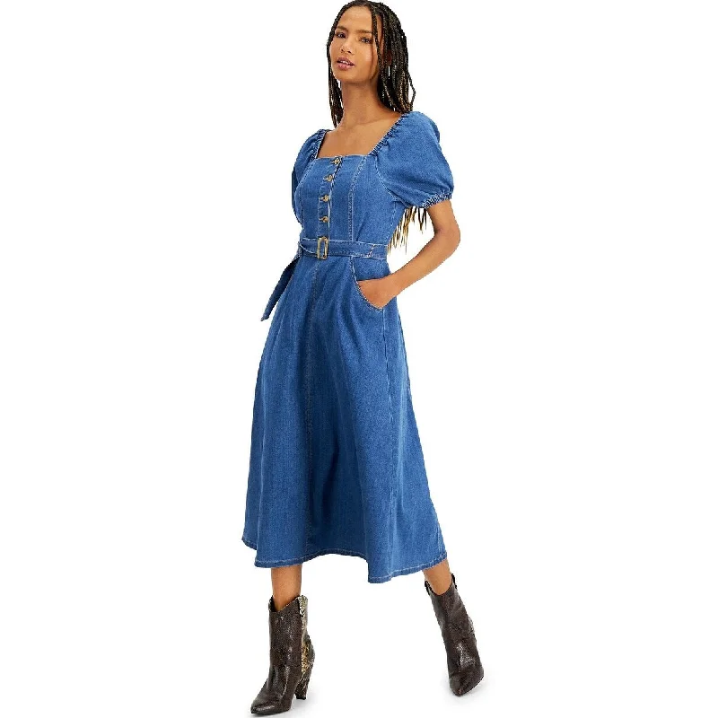 women's flowy dressesINC International Concepts Women's Smocked Denim Midi Dress Blue Size 6