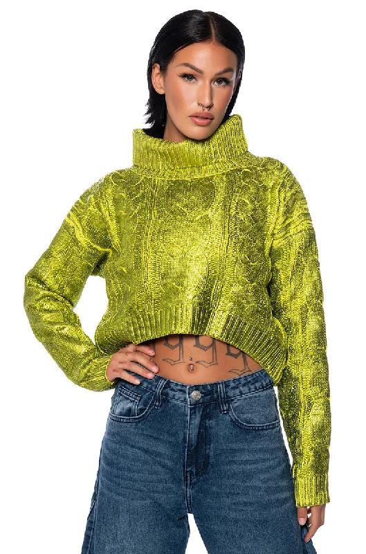 women's tops for evening soireesESME GREEN METALLIC SWEATER