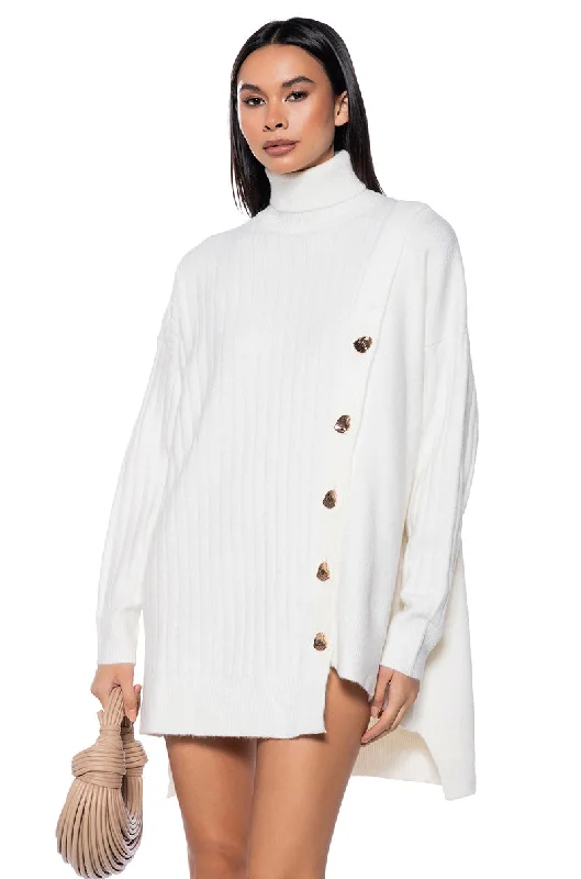 women's tops for fashion-conscious professionalsELLIS OVERSIZED BUTTON DETAIL OPEN SIDE SWEATER