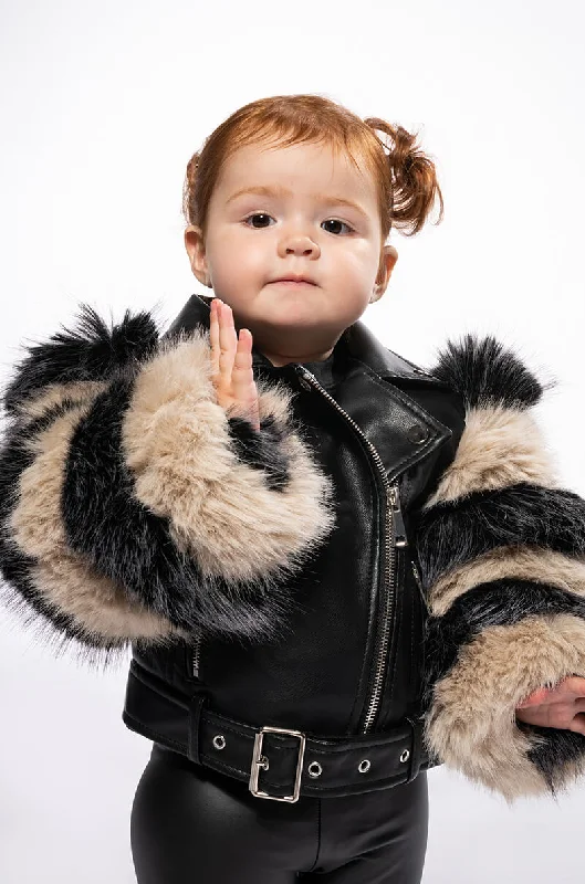 women's coats for those who want to make a fashion statementKIDS VENETA MOTO JACKET WITH FAUX FUR ARM