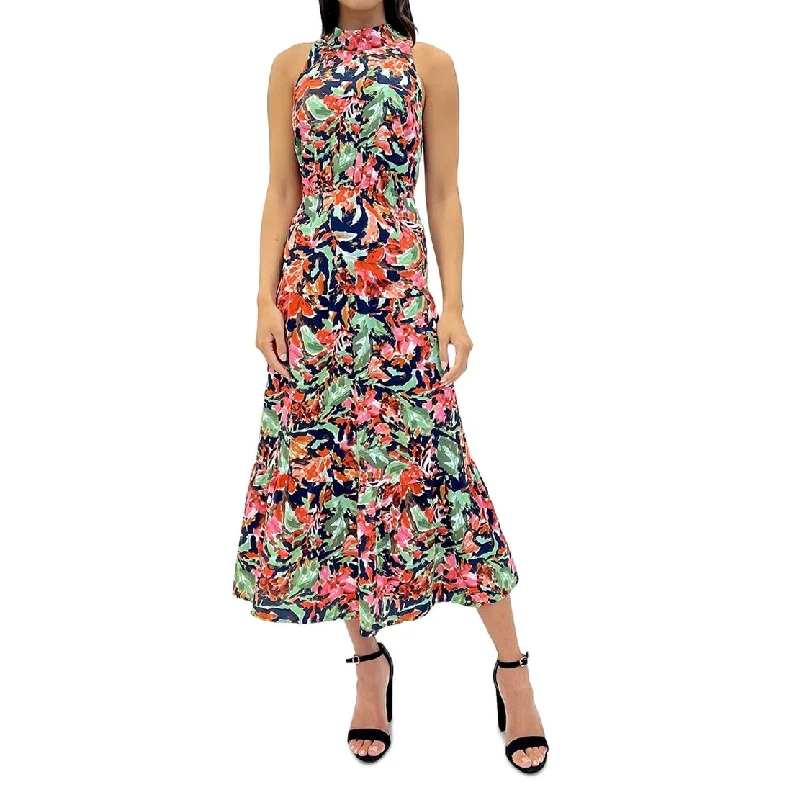 women's everyday dressesSam Edelman Women's Floral Halter Neck Midi Dress Blue Size 8