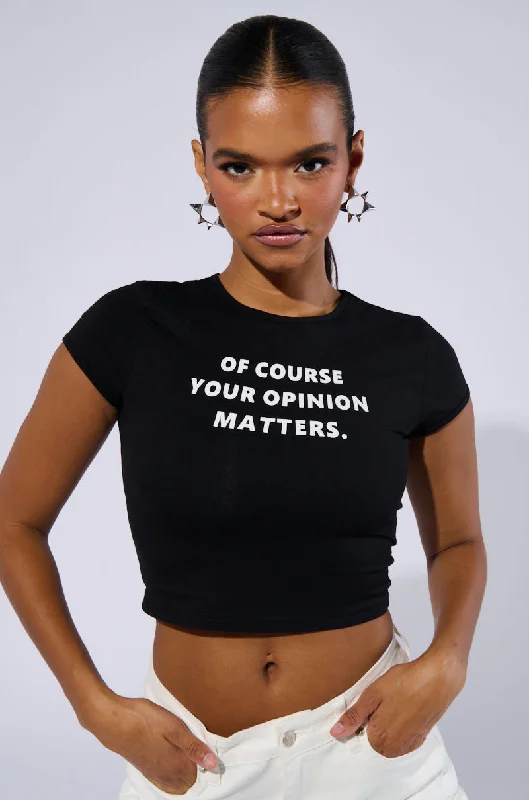 women's tops for casual FridaysOPINION MATTERS GRAPHIC CROP TEE