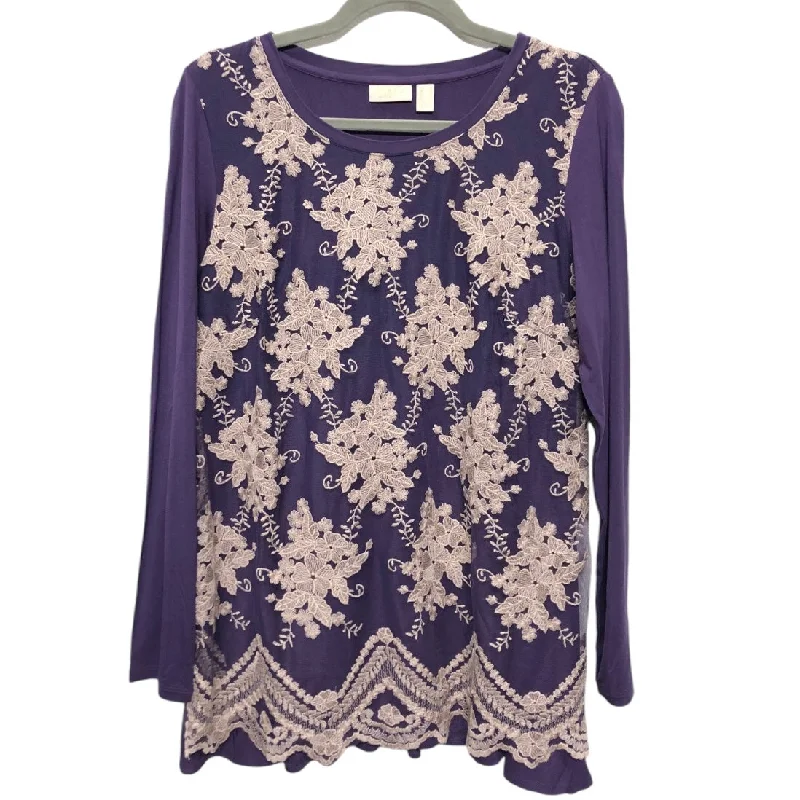 women's tops with geometric patternsTunic Long Sleeve By Logo In Purple, Size: S