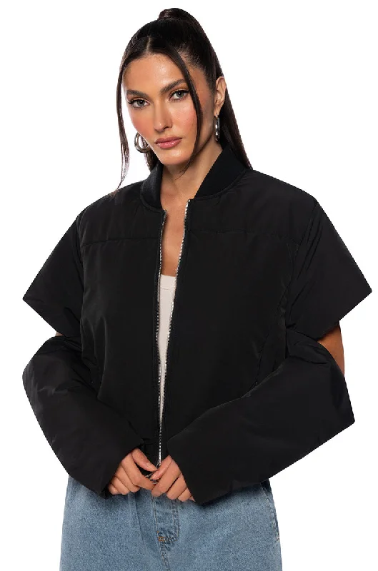 plus-size women's coatsCLUTCH KICK CUTOUT OVERSIZED PUFFER BOMBER