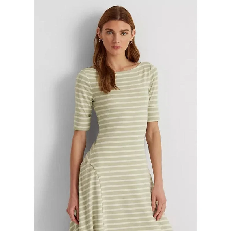 women's satin dressesRalph Lauren Women's Striped Stretch Cotton Midi Dress Green Size X Large