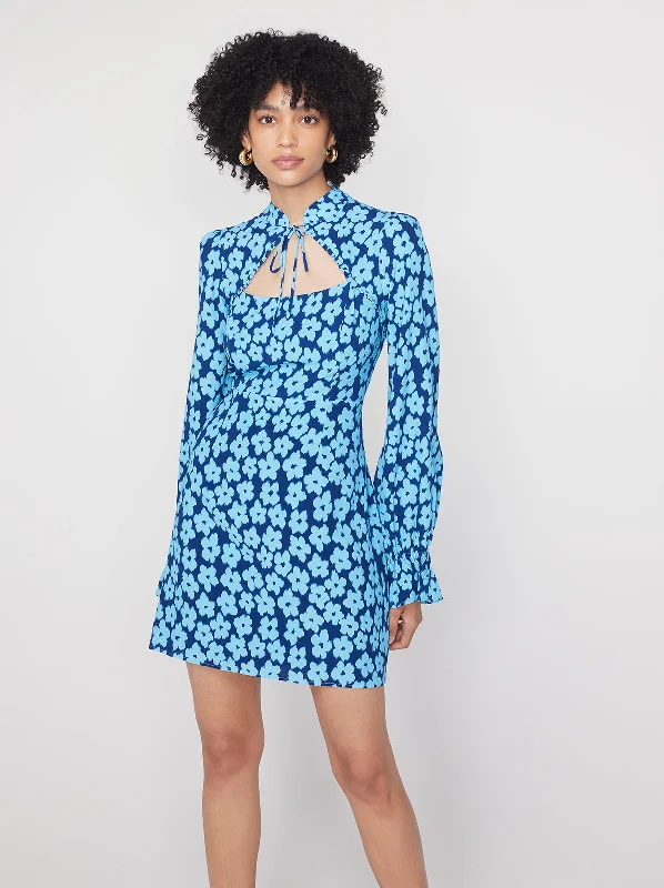 Organza DressValentina Blue Blurred Floral Mini Dress