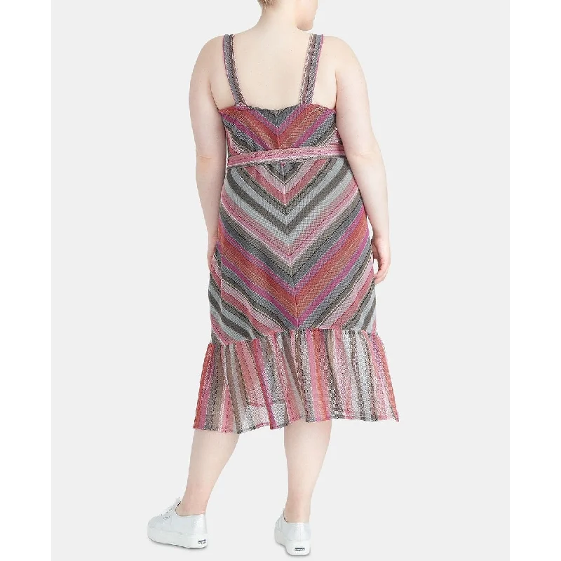 women's breathable dressesRachel Roy Women's Striped Sleeveless Midi Sheath Dress Pink Size 1X