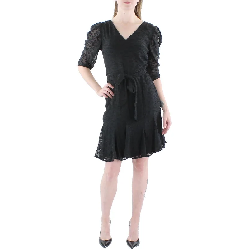 women's bell-sleeved dressesKarl Lagerfeld Paris Womens Mini V-Neck Fit & Flare Dress