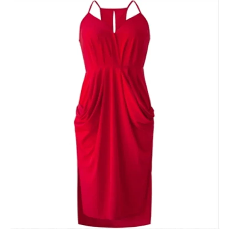 women's satin dressesBcbgeneration Women's Faux Wrap Midi Dress Red Size Medium