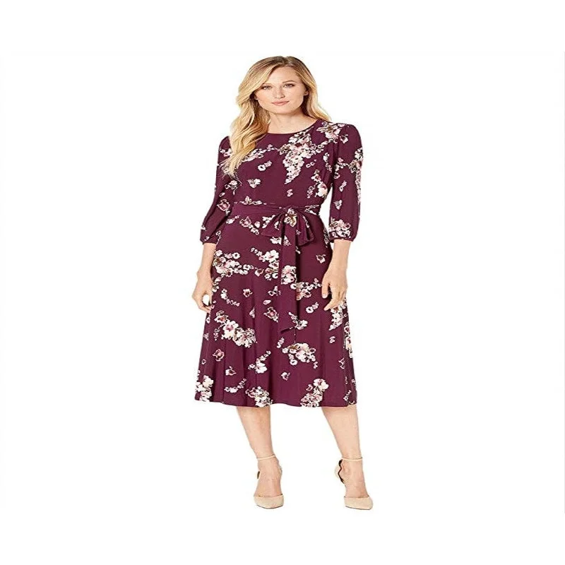 women's easy-to-wear dressesRalph Lauren Women's Passion Plum & Blush Floral Peasant Sleeve Midi Dress Purple Size 0